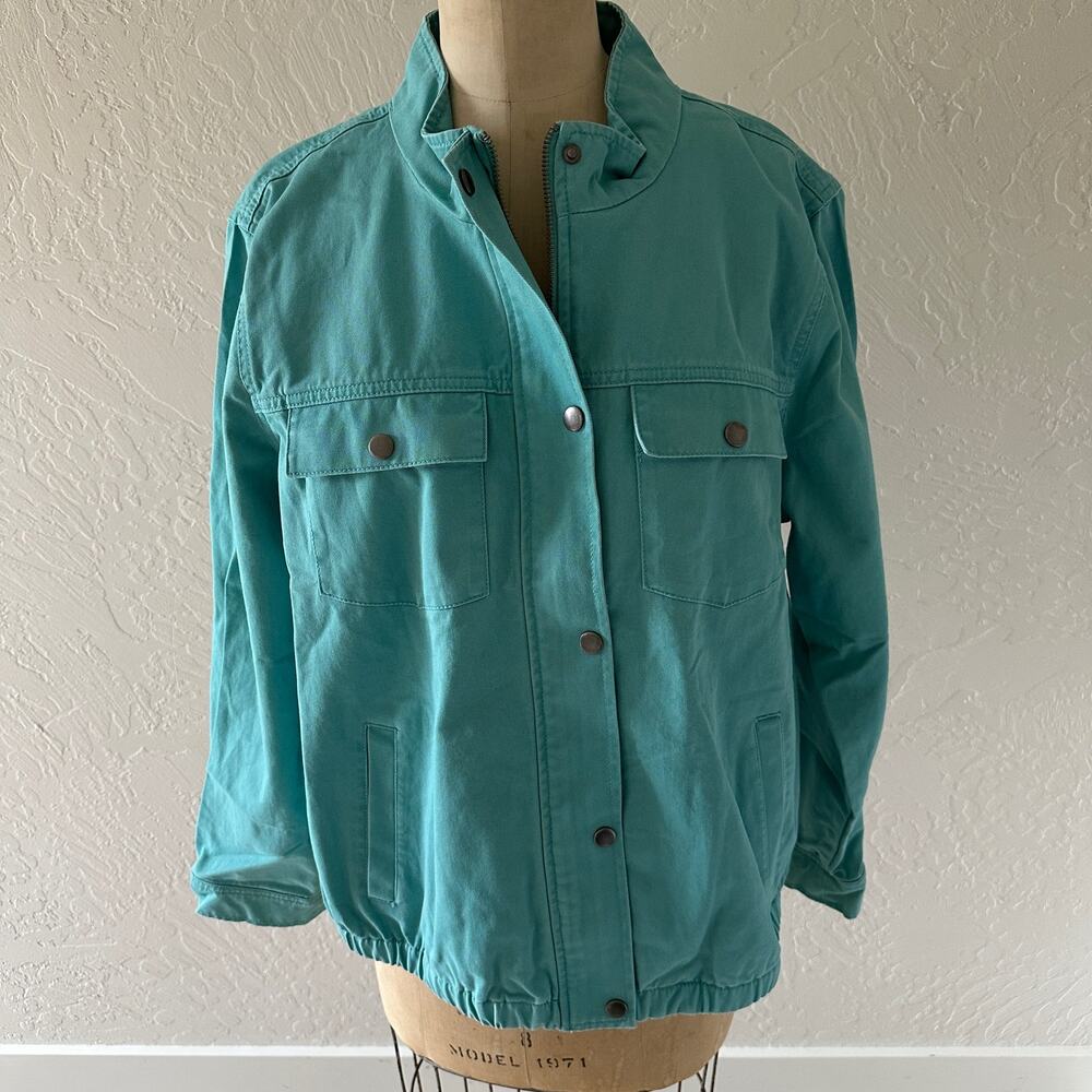 CHRISTOPHER & BANKS | Womens Aqua Cotton Twill Jacket NEW Size XL Snap Blazer